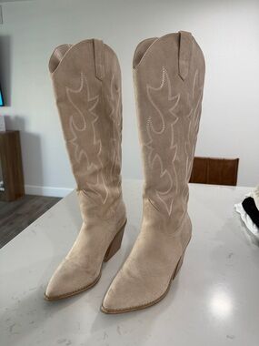 Steve Madden Tall Suede Western Boots - Beige